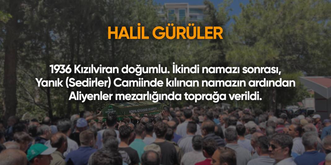 Konya'da bugün vefat edenler | 19 Temmuz 2025 2